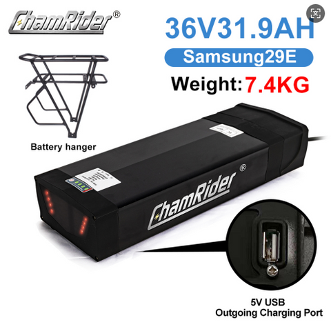 Original ChamRider Rear Rack E-bike Battery 36V 48V 52V 25AH 30AH 35AH Electric Bike Battery Model B Battery 300W 500W 1500W 25A 40A BMS Powerful Rear Rack Battery Bafang ChamRider