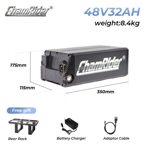 ChamRider Delivery A 48V 32Ah Large Capacity Polymer Cell Rear Rack Battery – Economical Lightweight Spare Battery with 13S1P 40A BMS