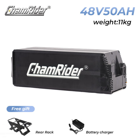 Polymer Cell Delivery B Ebike Battery 48V Super Large Capacity 50AH Battery Max 50A BMS Lithium Battery additional battery installation ChamRider
