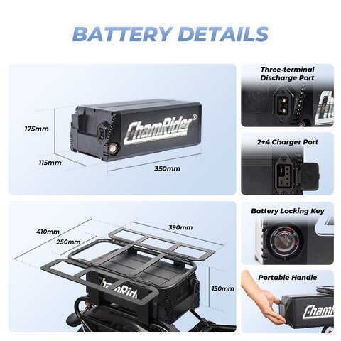 ChamRider Delivery A 48V 32Ah Large Capacity Polymer Cell Rear Rack Battery – Economical Lightweight Spare Battery with 13S1P 40A BMS
