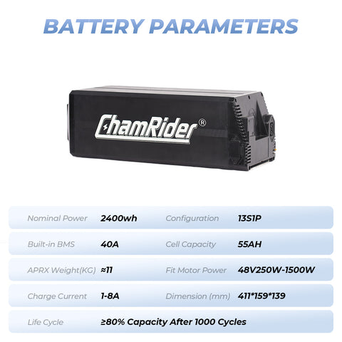 Polymer Cell Delivery B Ebike Battery 48V Super Large Capacity 50AH Battery Max 50A BMS Lithium Battery additional battery installation ChamRider