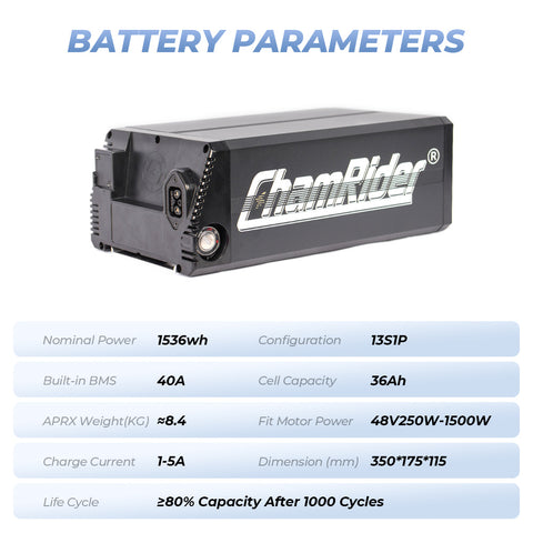 ChamRider Delivery A 48V 32Ah Large Capacity Polymer Cell Rear Rack Battery – Economical Lightweight Spare Battery with 13S1P 40A BMS