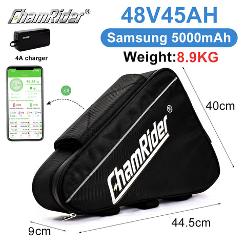 ChamRider Exclusive USA Large-Capacity Triangle Battery 48V 45Ah/50Ah Samsung Cells, 50A BMS & Smart Bluetooth, 52V Compatible(Cannot deliver to areas outside the United States)