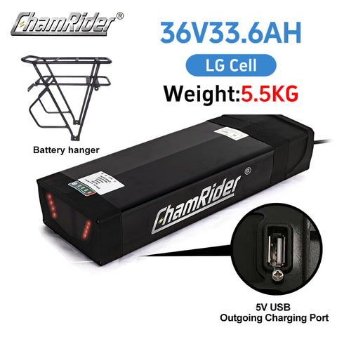 Original ChamRider Rear Rack E-bike Battery 36V 48V 52V 25AH 30AH 35AH Electric Bike Battery Model B Battery 300W 500W 1500W 25A 40A BMS Powerful Rear Rack Battery Bafang ChamRider