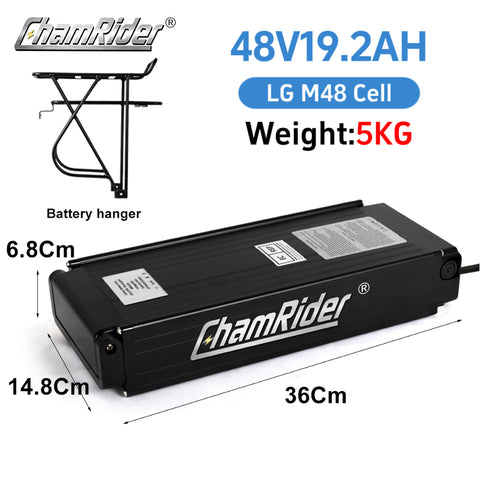 ChamRider Lightweight E-bike Battery 106 Battery 36V 48V 20AH 25AH 350w 750W 1500w 18650 21700 Rear Rack Ebike Battery European Certification Standards ChamRider Bafang