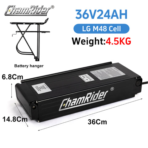ChamRider Lightweight E-bike Battery 106 Battery 36V 48V 20AH 25AH 350w 750W 1500w 18650 21700 Rear Rack Ebike Battery European Certification Standards ChamRider Bafang