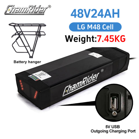 Original ChamRider Rear Rack E-bike Battery 36V 48V 52V 25AH 30AH 35AH Electric Bike Battery Model B Battery 300W 500W 1500W 25A 40A BMS Powerful Rear Rack Battery Bafang ChamRider