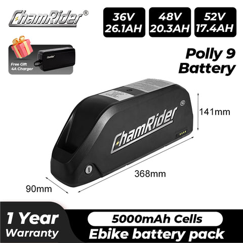 ChamRider Lithium E-bike battery Electric Intelligent Bicycle Polly9 Battery 21700 18650 cell 36V 48V 52V 17.4AH 20.3AH 26.1AH 25A 40A BMS EnviroNmental 500w 1000w 2000W High Cycle Life Samsung ChamRider