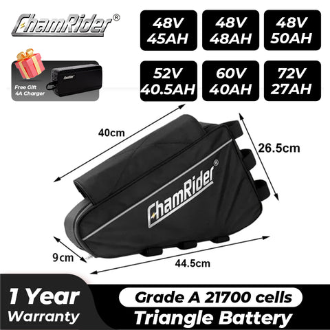 Electric High-capacity Bicycle Battery Big Triangle Battery Samsung 21700 cell 48V 52V 60V 72V Independently Developed BMS 2000W 3000W Multiple Styles  ChamRider