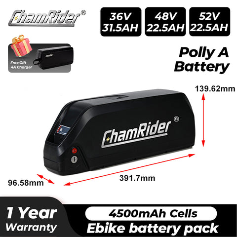 Electric New Generation Bicycle Polly A Battery 21700 cell 36V 48V 52V 22.5AH 27AH 31.5AH 36AH 40A 50A BMS Waterproof 500w 1000w 2000W 45CN ChamRider