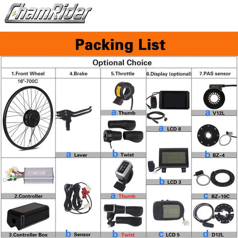 ChamRider Wheel hub Front motor 1000W Electric bike Motor Kit 250W ebi – ChamRiderbattery